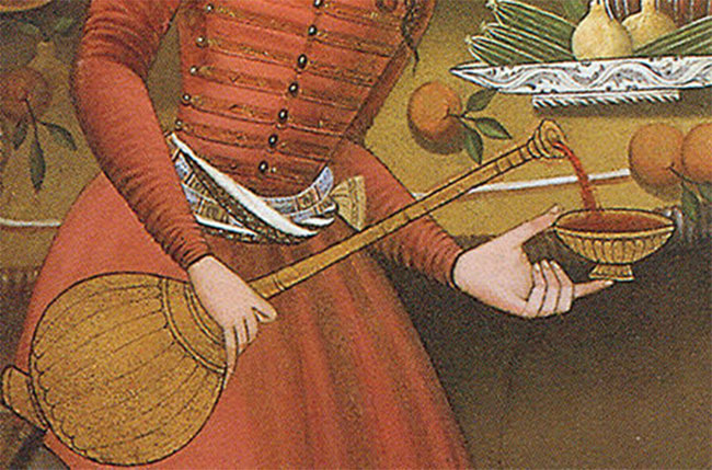 Wine being served in a royal court during the Safavid dynasty in 17th Century Persia