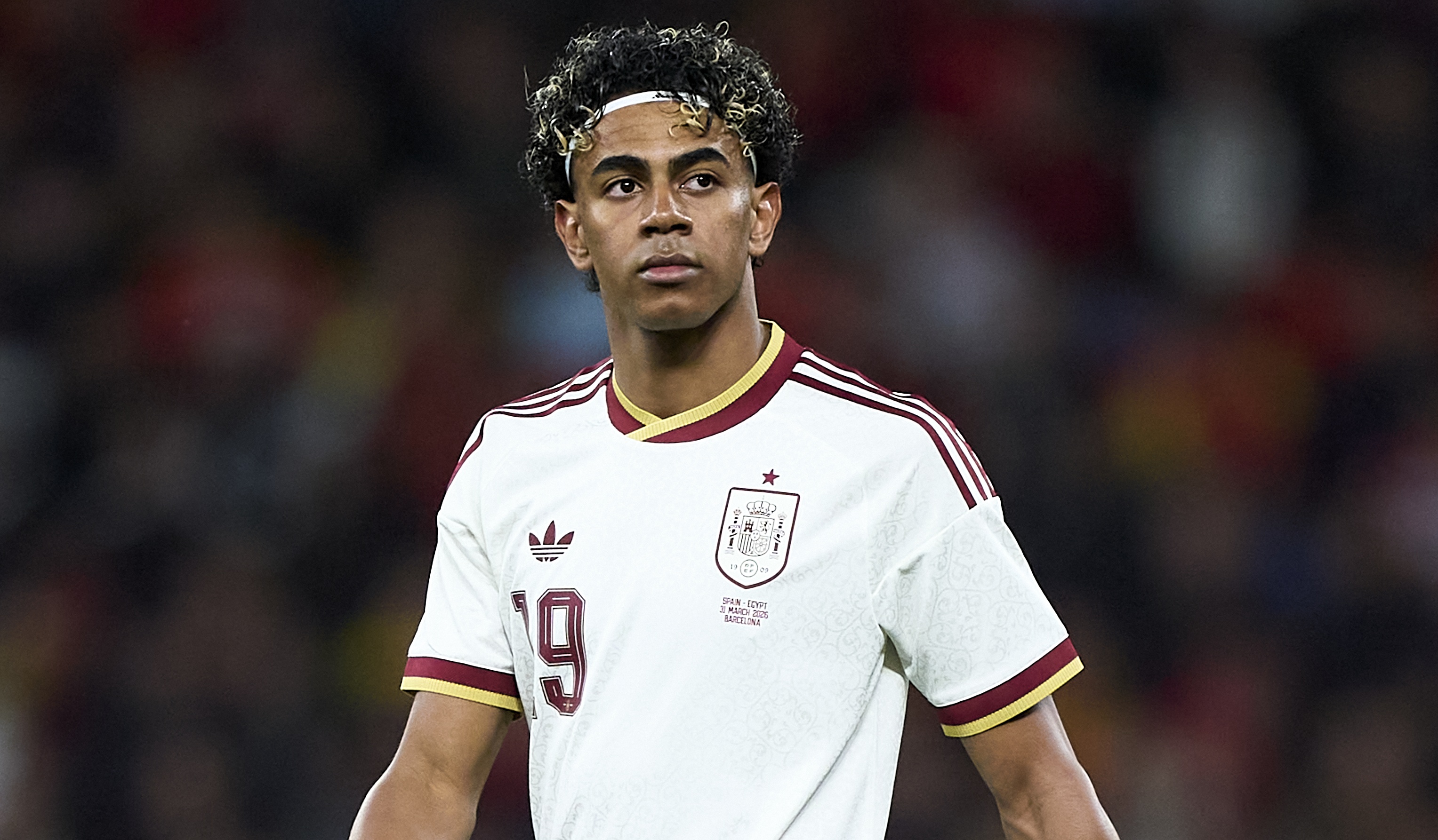 Spain forward Lamine Yamal against Serbia in March 2026