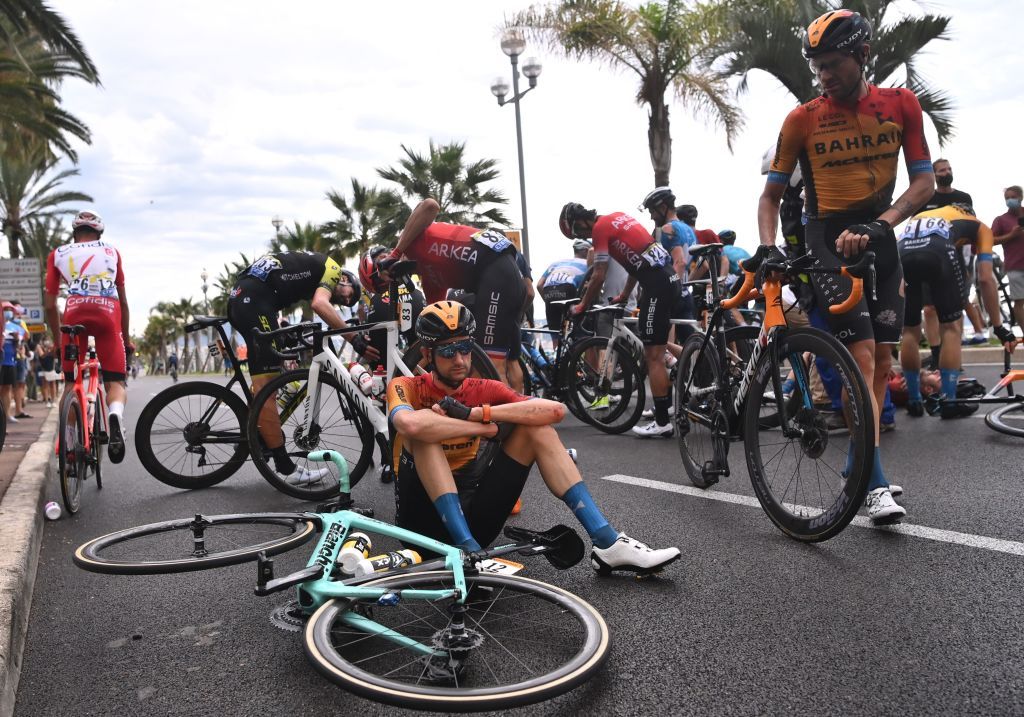 Wout Poels (Bahrain McLaren) crashed during stage 1 of the Tour de France