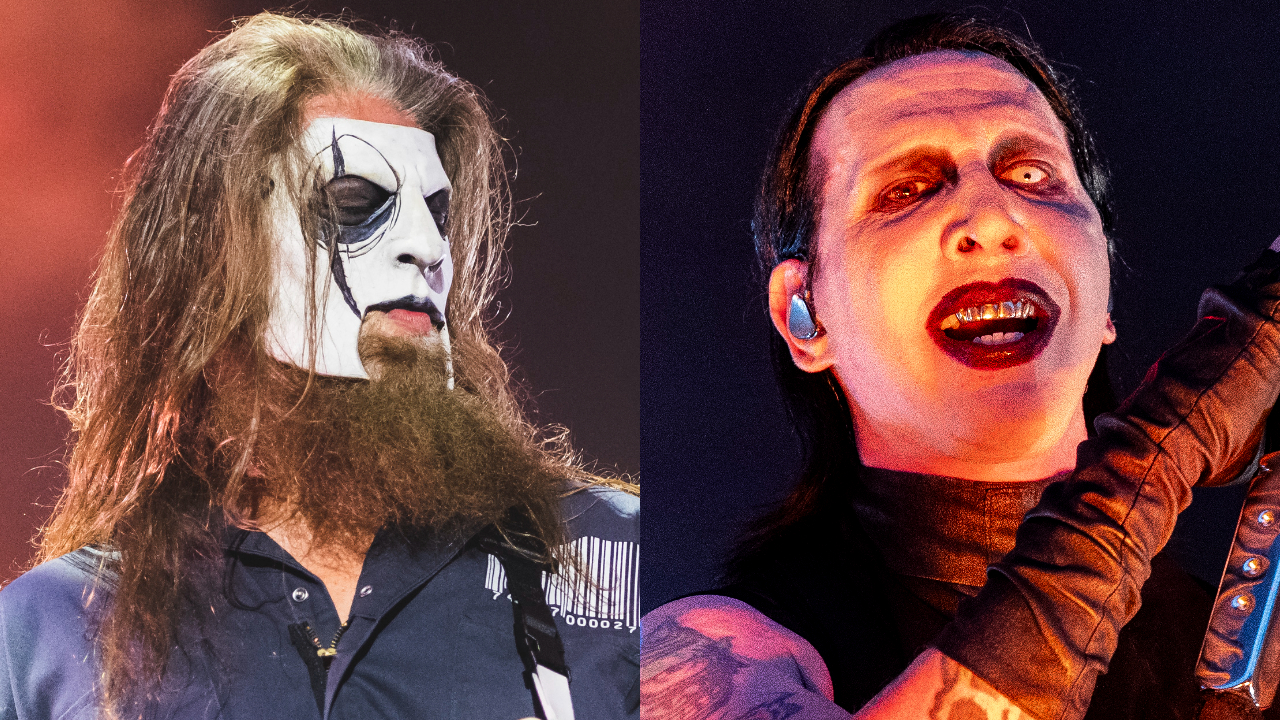 Jim Root onstage with Slipknot in 2025, and Marilyn Manson onstage in 2025