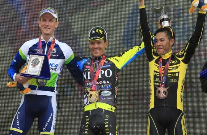 Julian Moreno Arredondo (Nippo - De Rosa), Pieter Weening (Orica - GreenEDGE) and Victor Nino Corredor (RTS Racing Team)