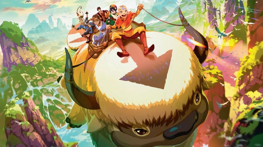 The heroes of Avatar: The Last Airbender ride their flying bison, Appa