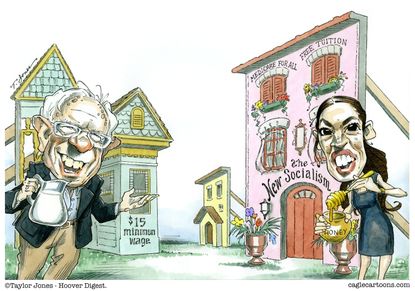 Political Cartoon U.S. Alexandria Ocasio Cortez green new deal Bernie Sanders Socialism