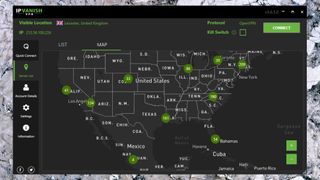 En skärmdump från IPVanish-appen som visar en karta med alla platser.