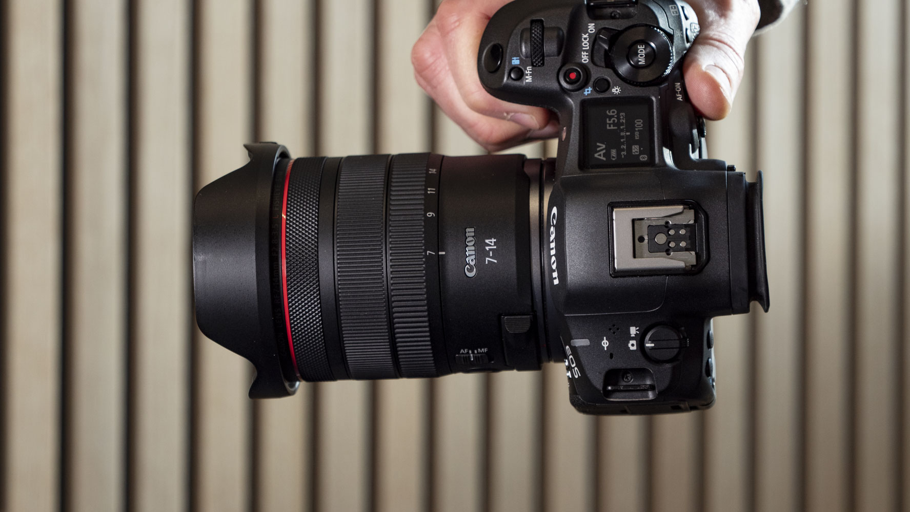 Canon RF 7-14mm F2.8-3.5L Fisheye STM lens attached to the Canon EOS R5 Mark II