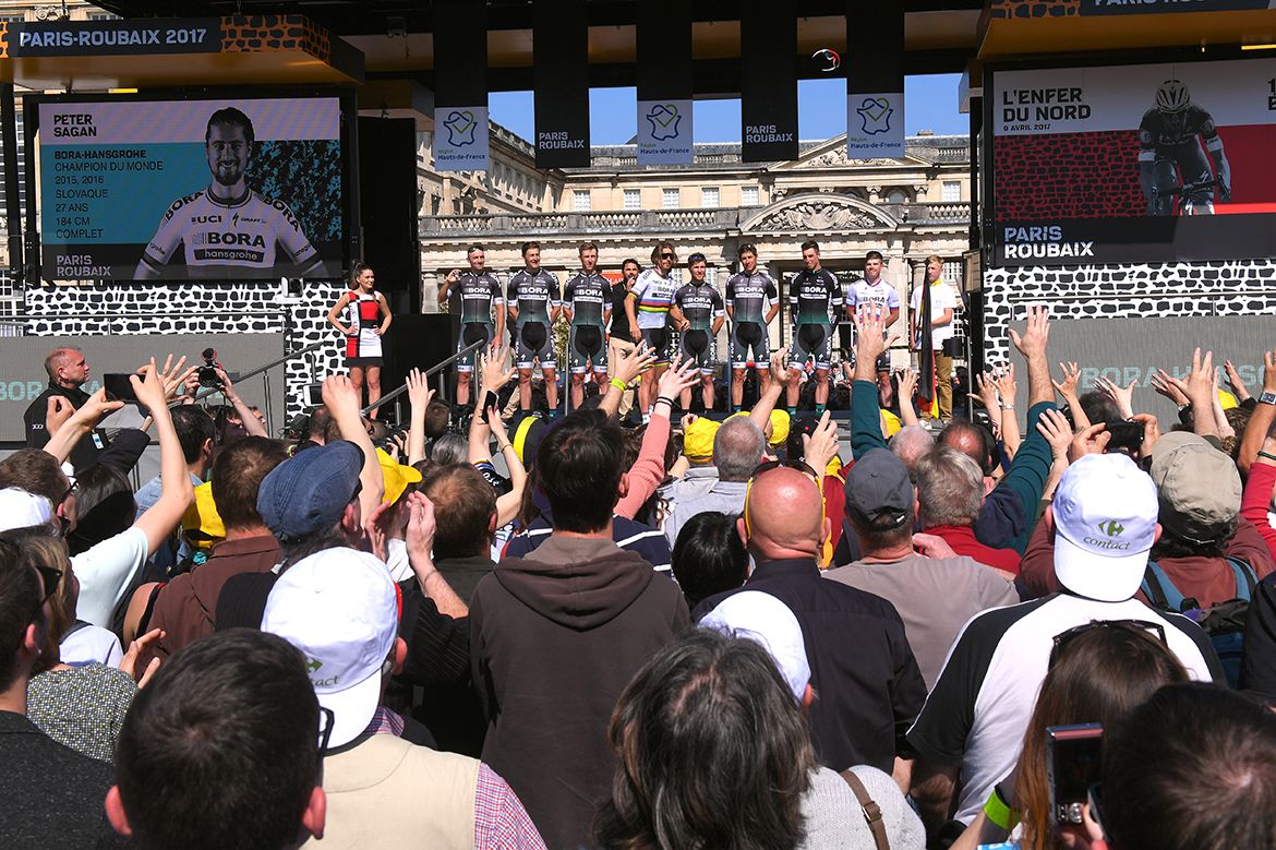 Peter Sagan and Bora-Hansgrohe at the Paris-Roubaix team presentation