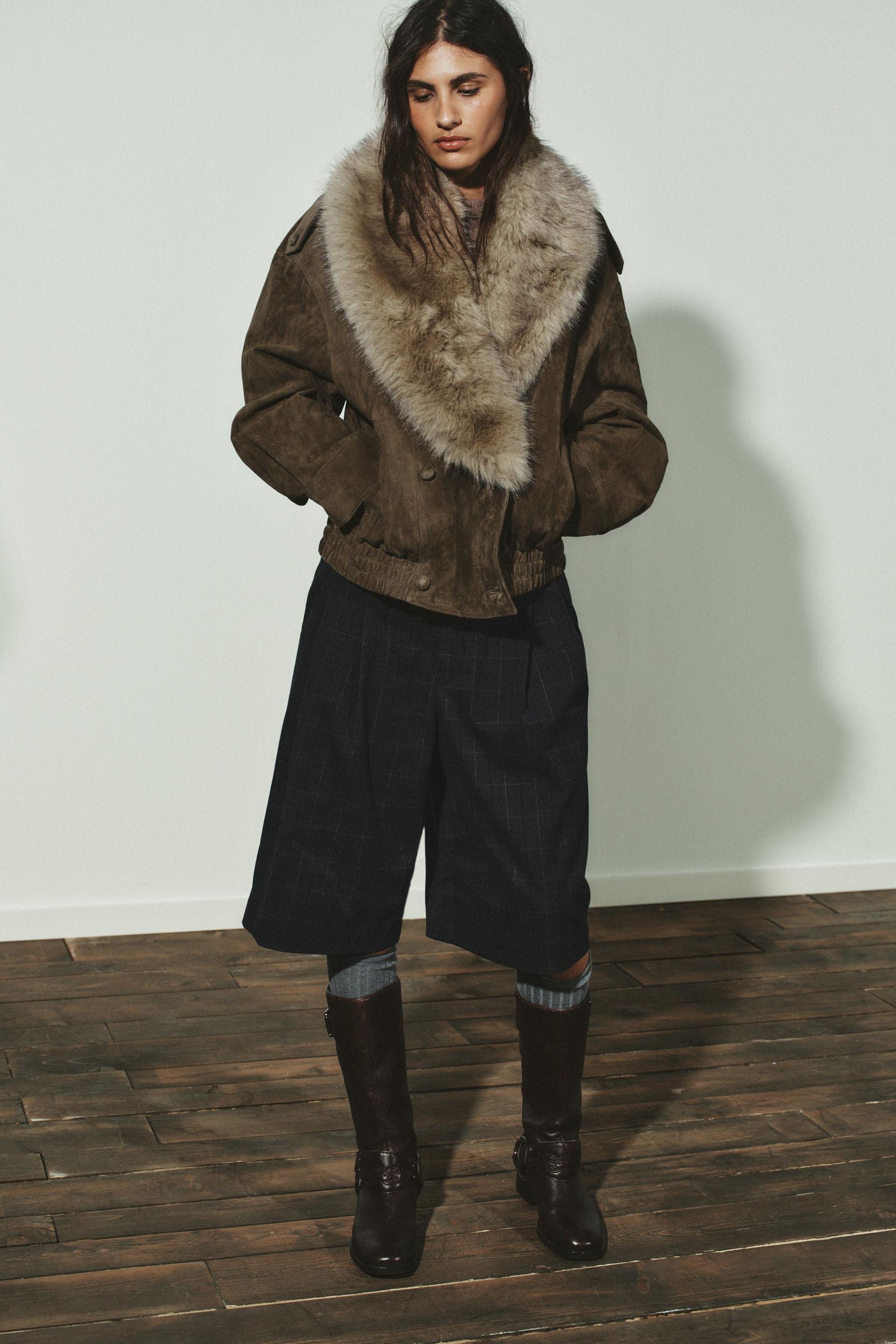 100% Suede Leather Jacket With Fur