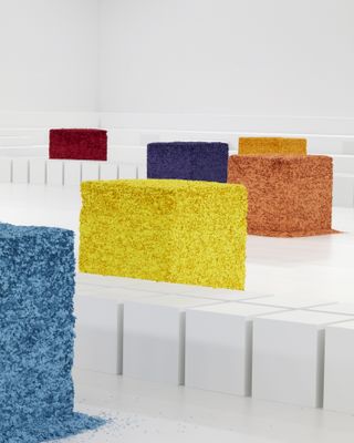 Loewe show set with colourful blocks in white room