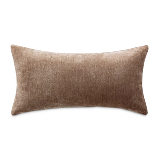 A reversible chenille feather pillow in the shade 'truffle'