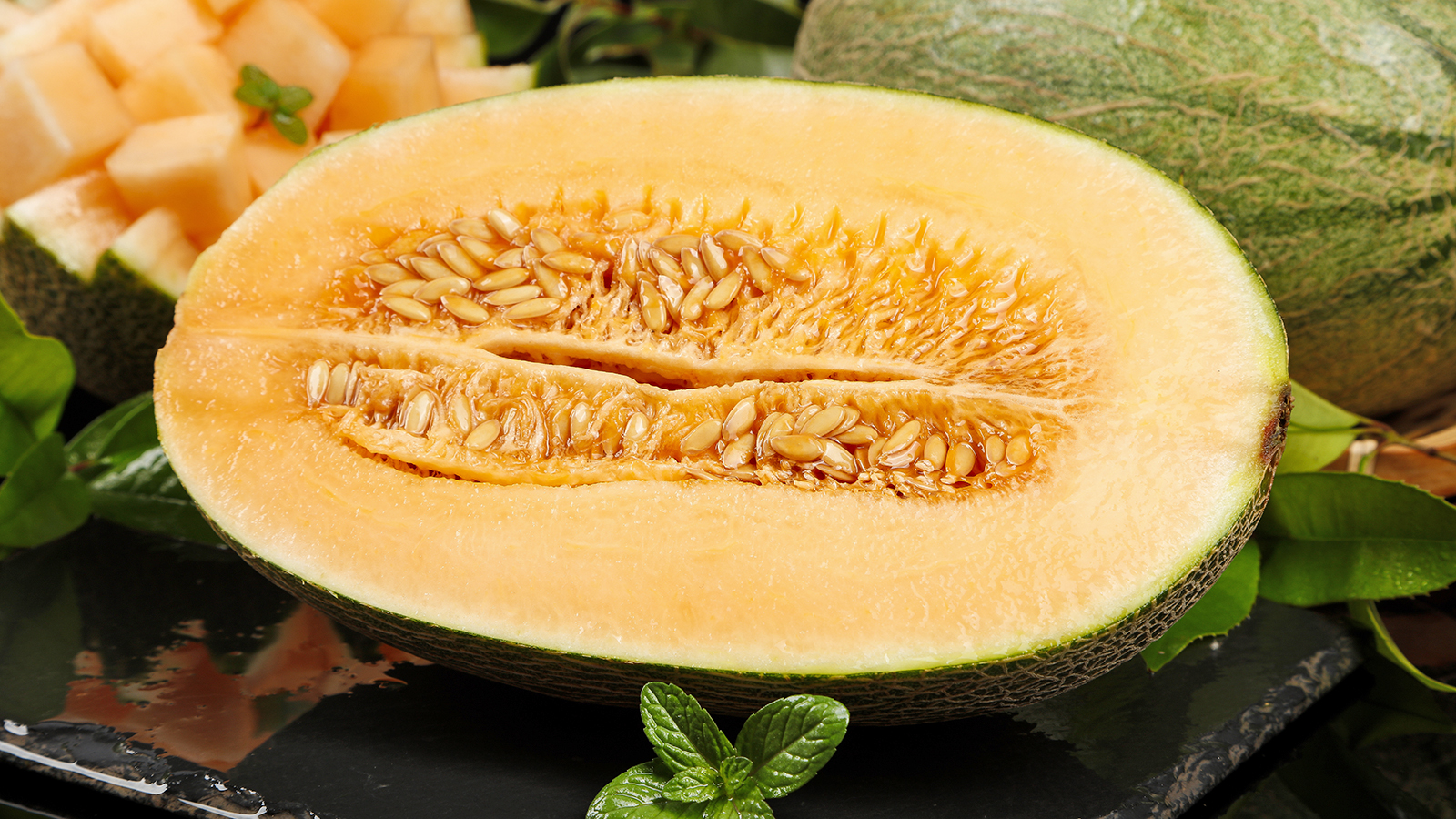 Melon cut in half