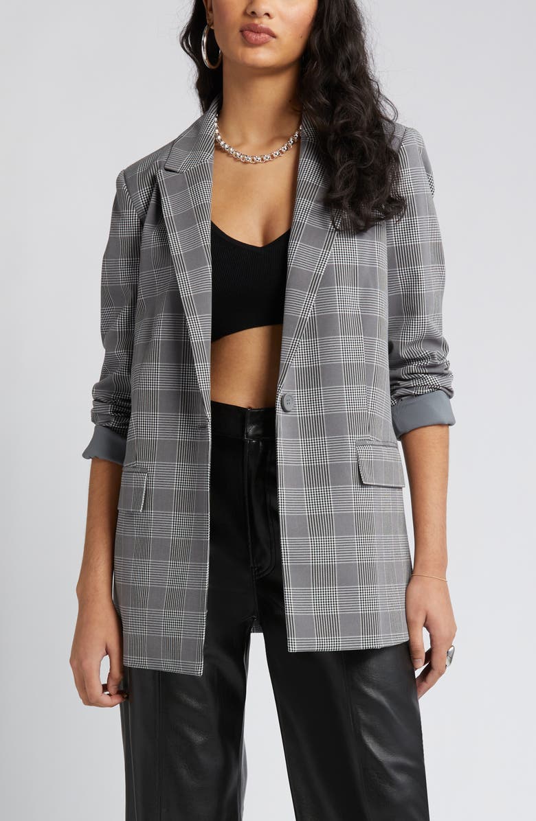 Plaid Bracelet Sleeve Blazer