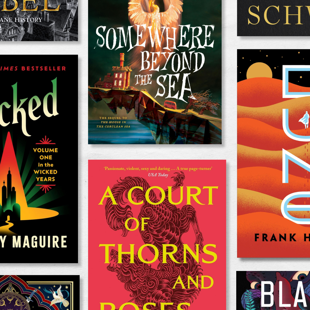 a collage of book covers of the best fantasy books including acotar dune and more