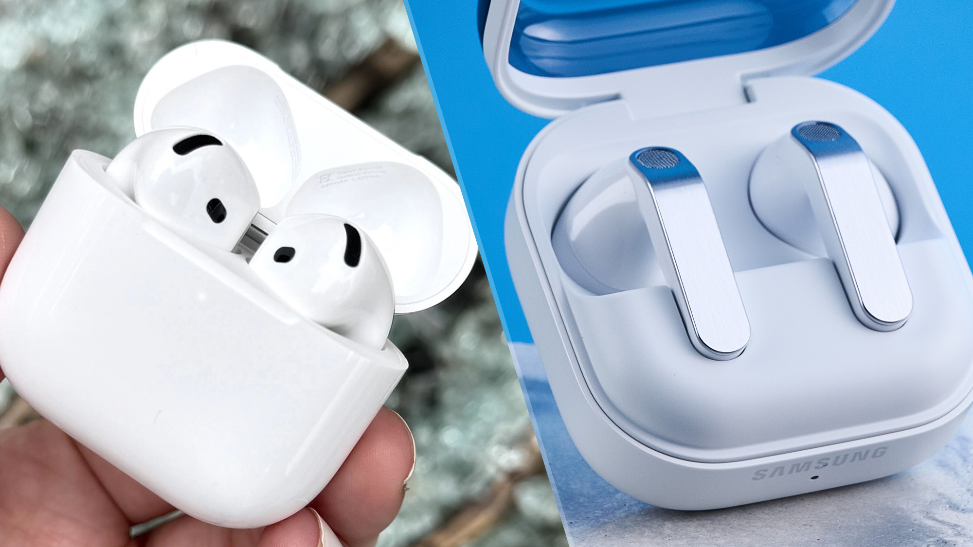a side by side comparison of the airpods 4 anc and the samsung galaxy buds 4