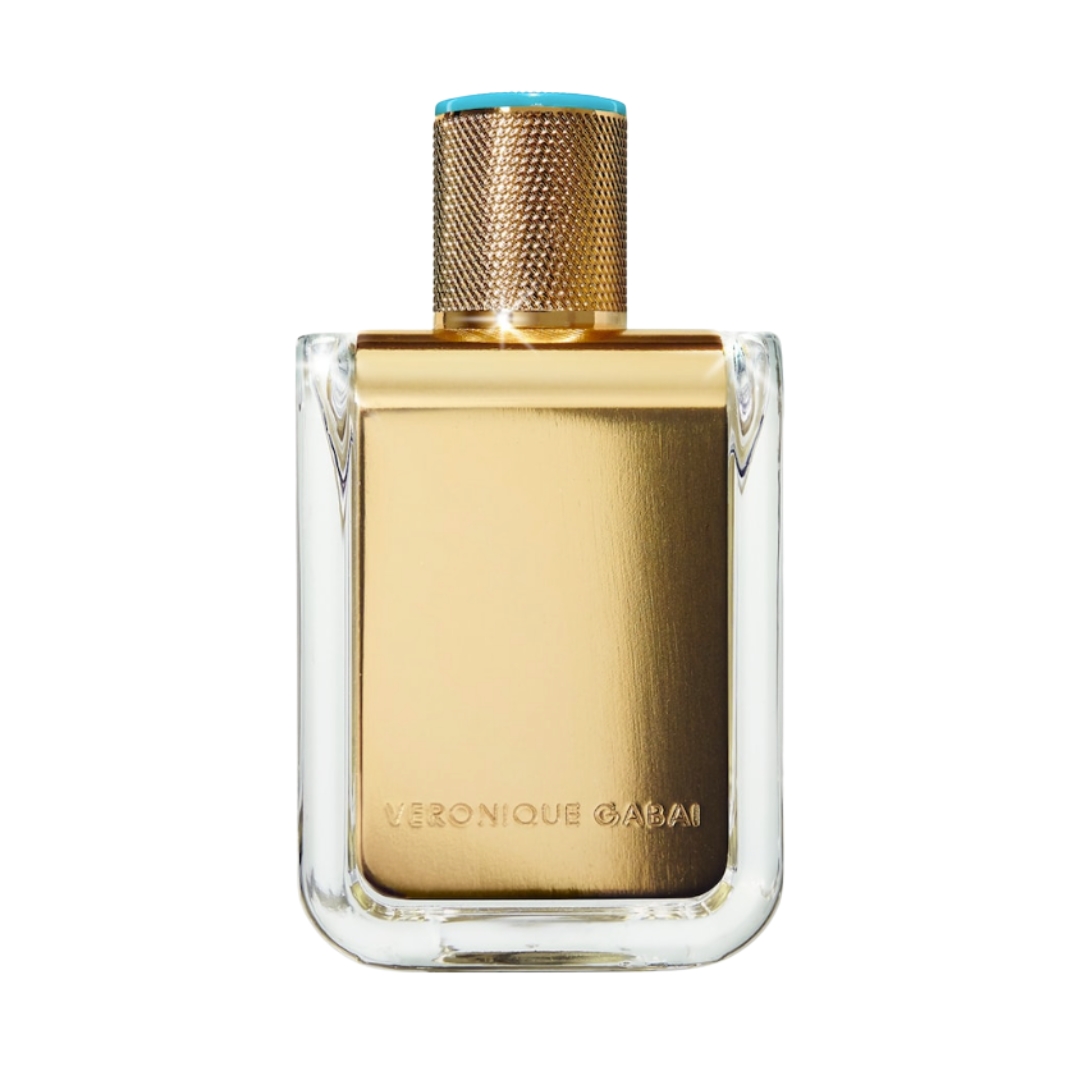 A product shot of a bottle of the Veronique Gabai Eau d’Azur Eau de Parfum, on a white background