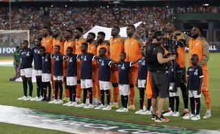 Ivory Coast AFCON 2023 squad: The starting players of Cote d'Ivoire are singing the national anthem before the Group A match of the African Cup of Nations, Cote d'Ivoire versus Guinea Bissau, at the Stade Olympique Alassane Ouattara in Abidjan, Cote d'Ivoire, on January 13, 2024. (Photo by Anis / APP)