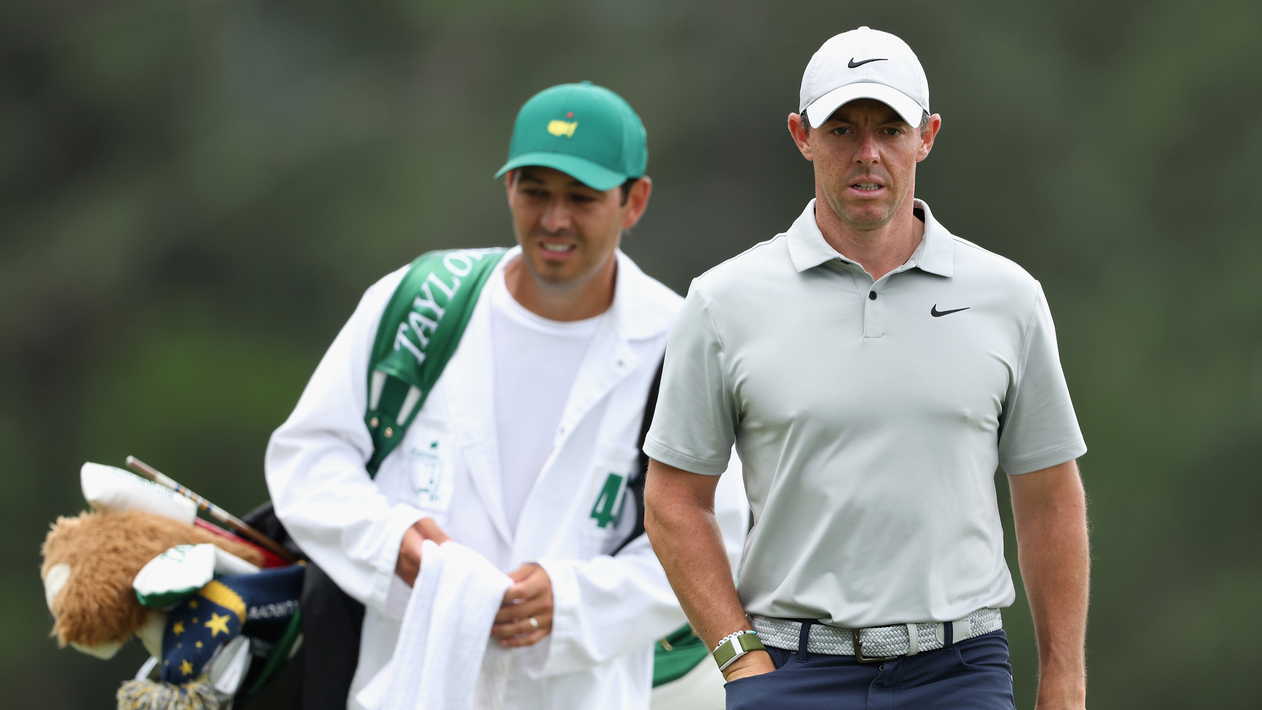 Rory McIlroy and his caddie at the 2023 Masters