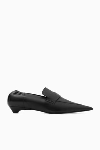 Pointed Leather Kitten-Heel Loafers