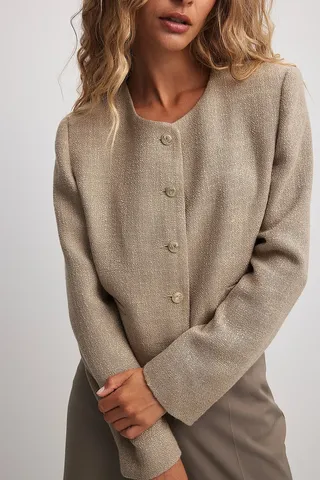 M&S Collection + Tweed Relaxed Collarless Short Jacket