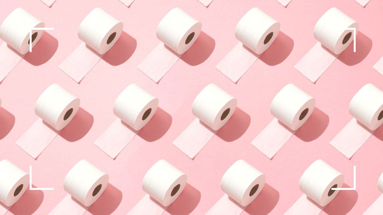 toilet roll on a pink background