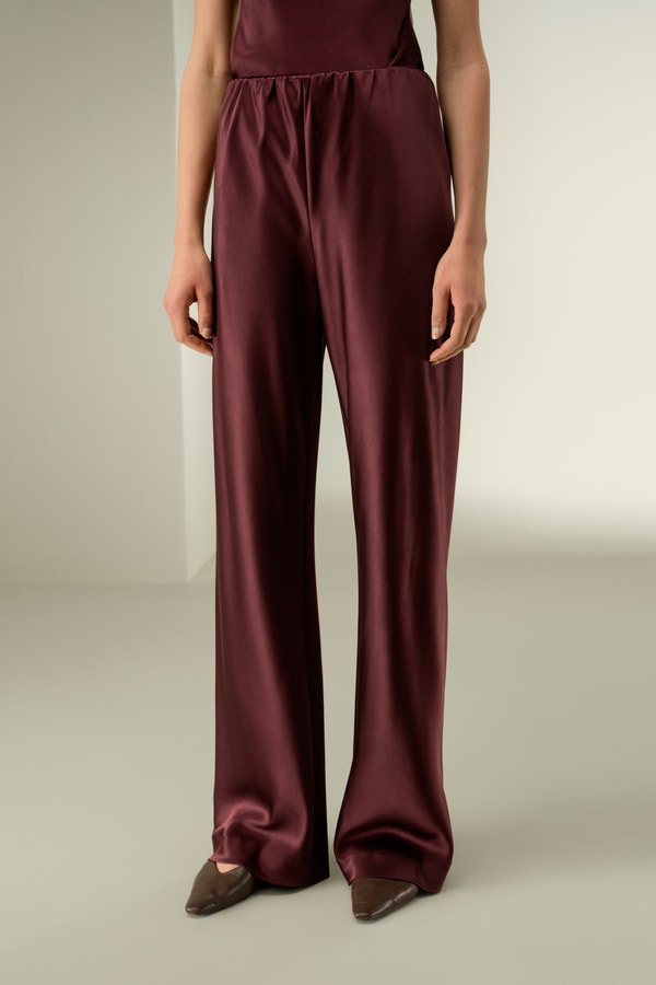 Straight-Leg Silk Satin Pants