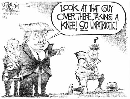 Political cartoon US NFL Trump kneeling Putin patriotism