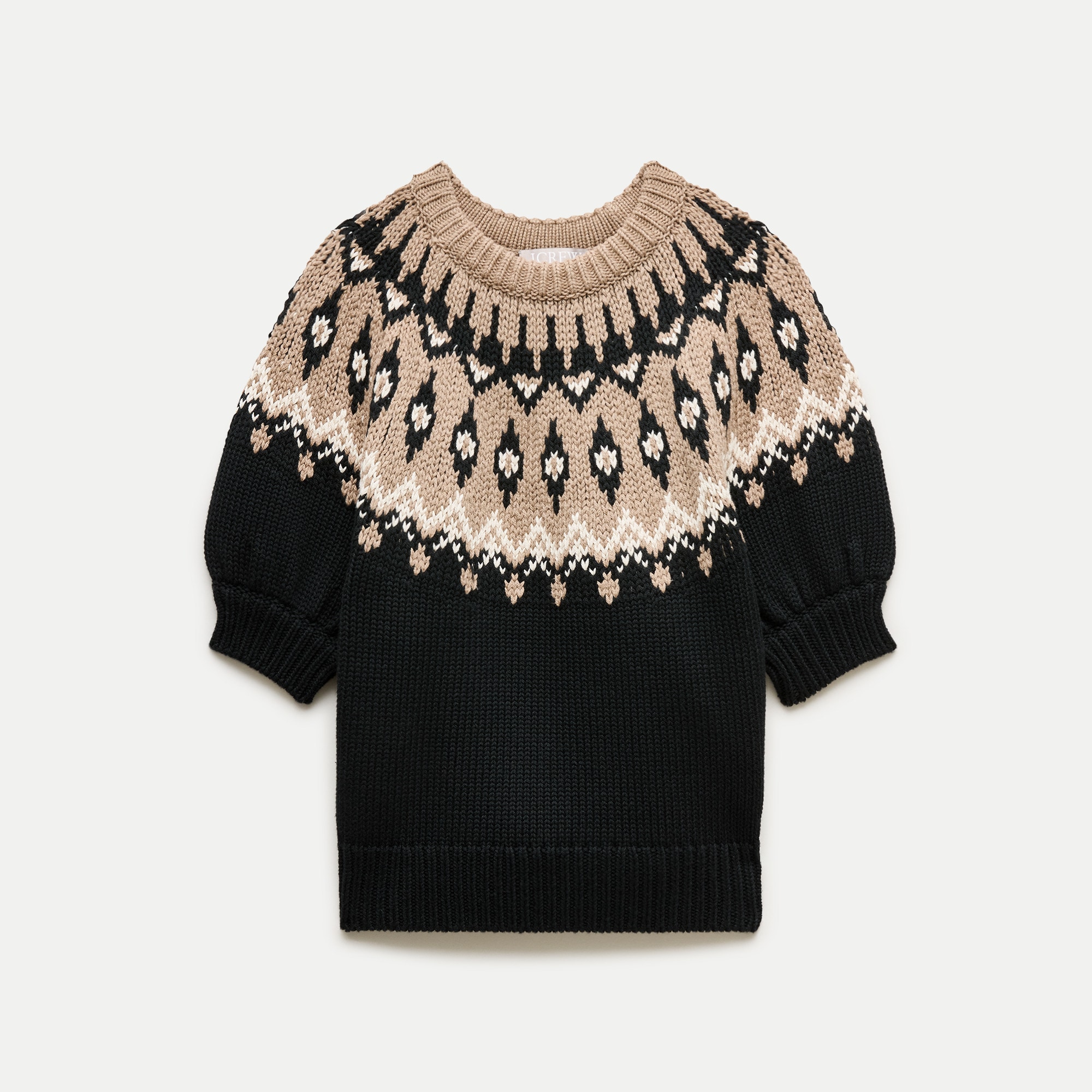 Short-Sleeve Fair Isle Sweater in Cotton