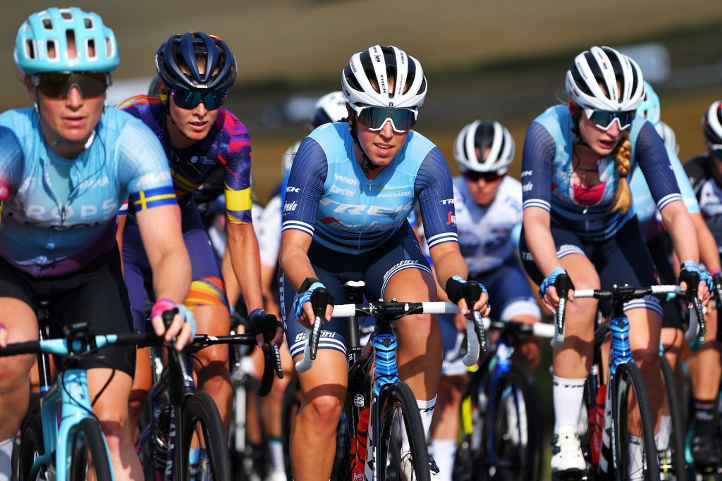 SARPSBORG NORWAY AUGUST 12 Lucinda Brand of Netherlands and Team Trek Segafredo during the 7th Ladies Tour Of Norway 2021 Stage 1 a 1415km stage from Halden to Sarpsborg LTourOfNorway LTON21 UCIWWT on August 12 2021 in Sarpsborg Norway Photo by Luc ClaessenGetty Images