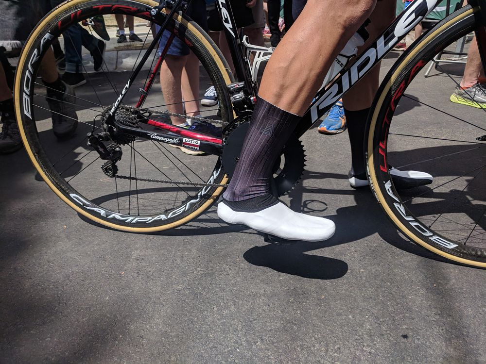 Adam Hansen (Lotto Soudal) showed off a new personalised shoe and aero-sock combo