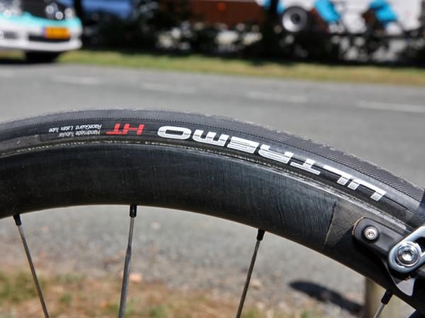 Leopard Trek team bikes are fitted with Schwalbe tubulars mounted atop new Bontrager Aeolus 3.0 36mm-deep carbon tubulars.