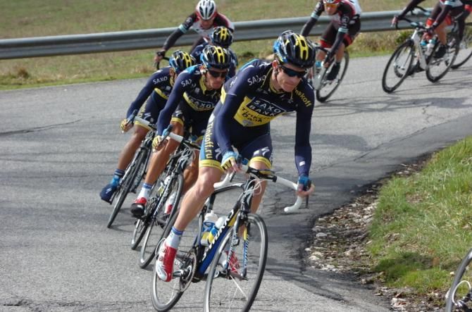 Michael Rogers leads the way for the Saxo - Tinkoff team during Stage 4 of Tirreno - Adriatico