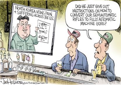 Political cartoon U.S. North Korea Kim Jong-Un gun violence