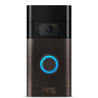 ring bronze video doorbell with lit up blue ring