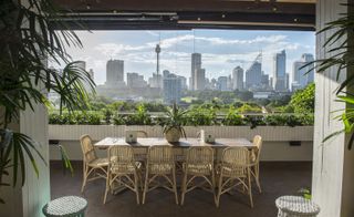 Sparkling CBD skyline view from the restaurant