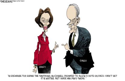 Political cartoon U.S. DACA Dreamers Democrats immigration deal government shutdown