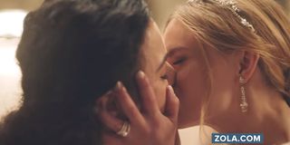 Lesbian kiss in Zola's ad formerly airing on Hallmark Channel