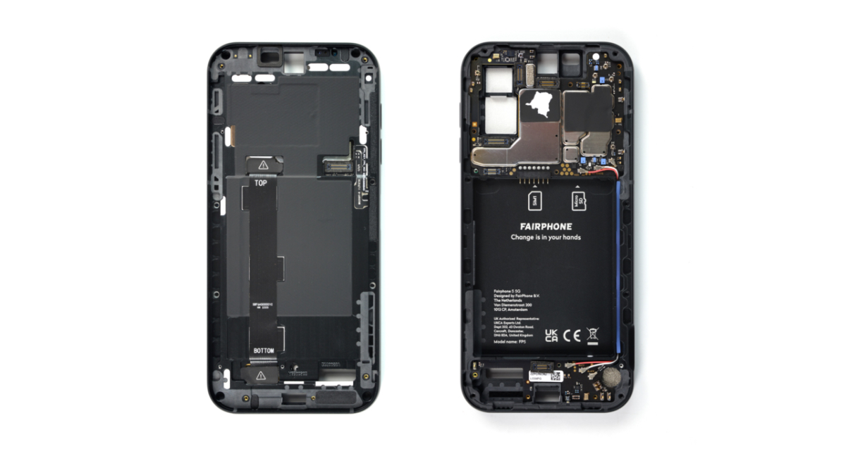 The internals of the Fairphone 5.