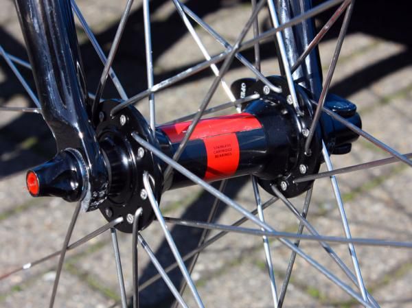 DT Swiss logos are covered up on the front and rear hubs.