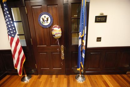 A balloon tied to the door of Rep. Steve Scalise's office.
