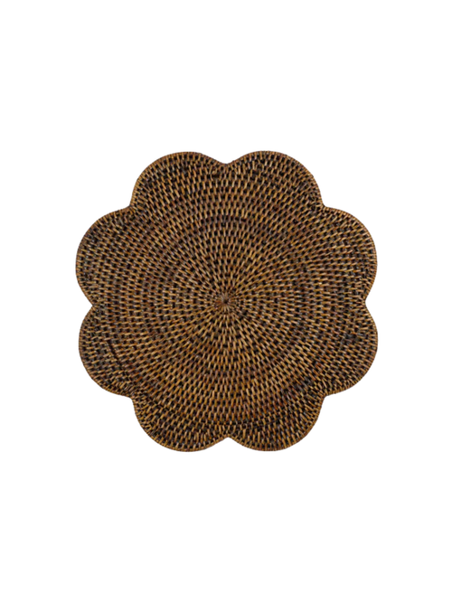 Rattan Scalloped Placemat, Brown