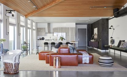 Living room with kitchen view