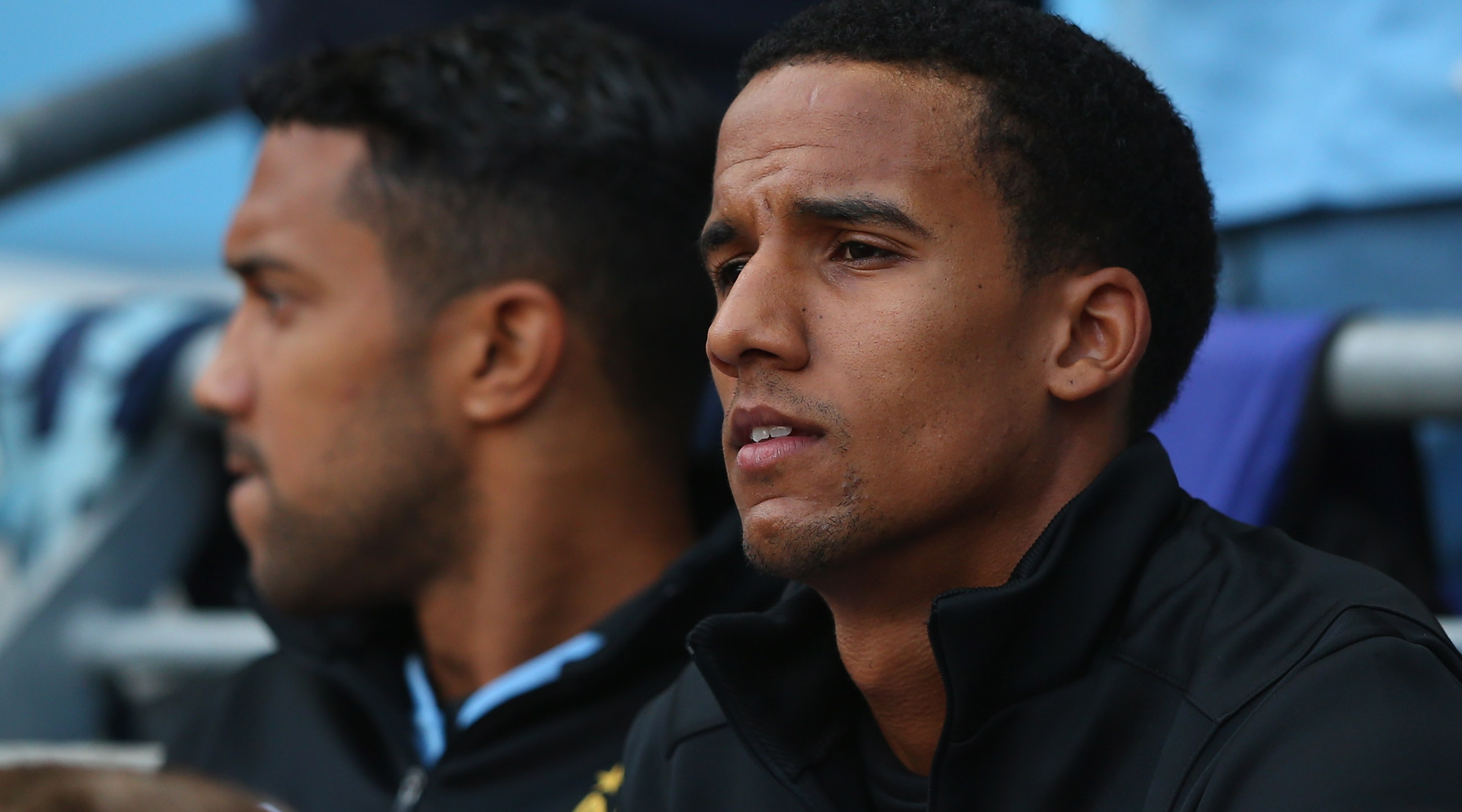 MANCHESTER, ENGLAND - SEPTEMBER 01: New signing Scott Sinclair of Manchester City watches from the bench during the Barclays Premier League match between Manchester City and Queens Park Rangers at Etihad Stadium on September 1, 2012 in Manchester, England. (Photo by Alex Livesey/Getty Images)