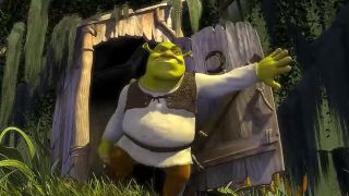 Shrek leaving outhouse