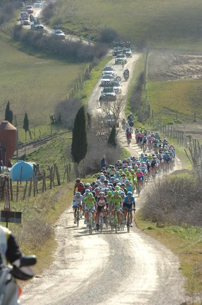 An iconic image from the Strade Bianche race in Tuscany