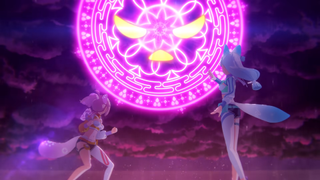 Ame no chi hare onna art showing two characters facing off against an evil presence in the sky 