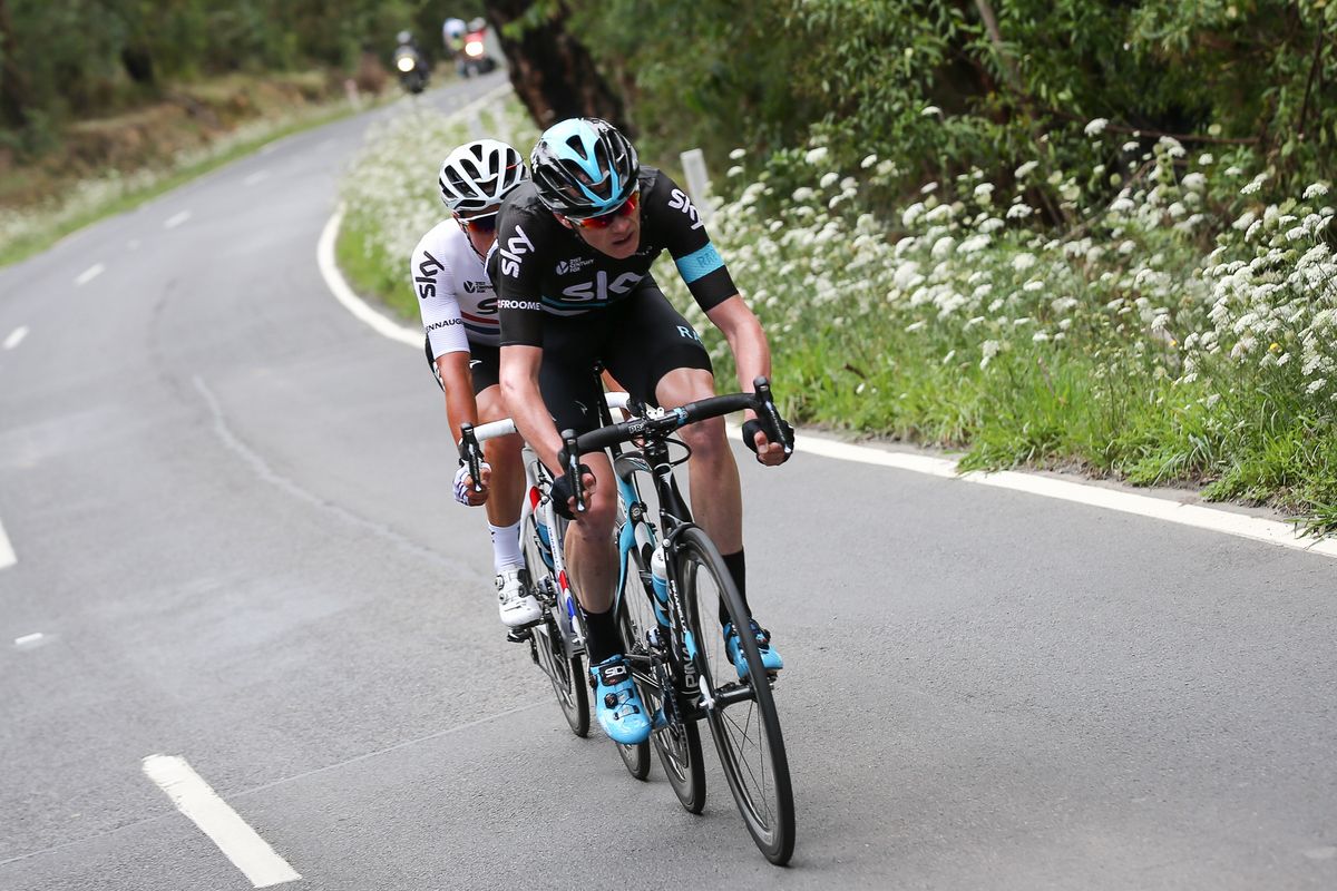 Chris Froome and Peter Kennaugh (Team Sky) driving the pace