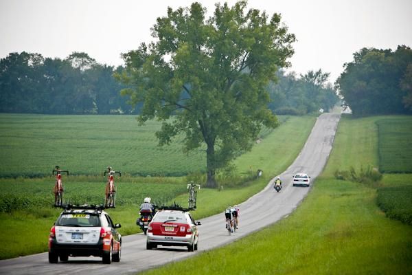 Riders get a little bunched up on the back side of the course.