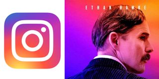 Instagram logo and Tesla poster