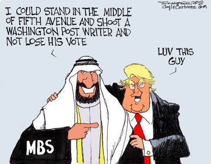 Political cartoon U.S. Trump support Mohammed Bin Salman Jamaal Khashoggi murder Washington Post