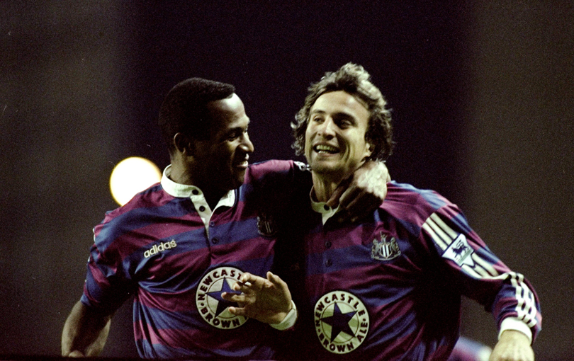 David Ginola and Les Ferdinand at Newcastle United celebrate a goal