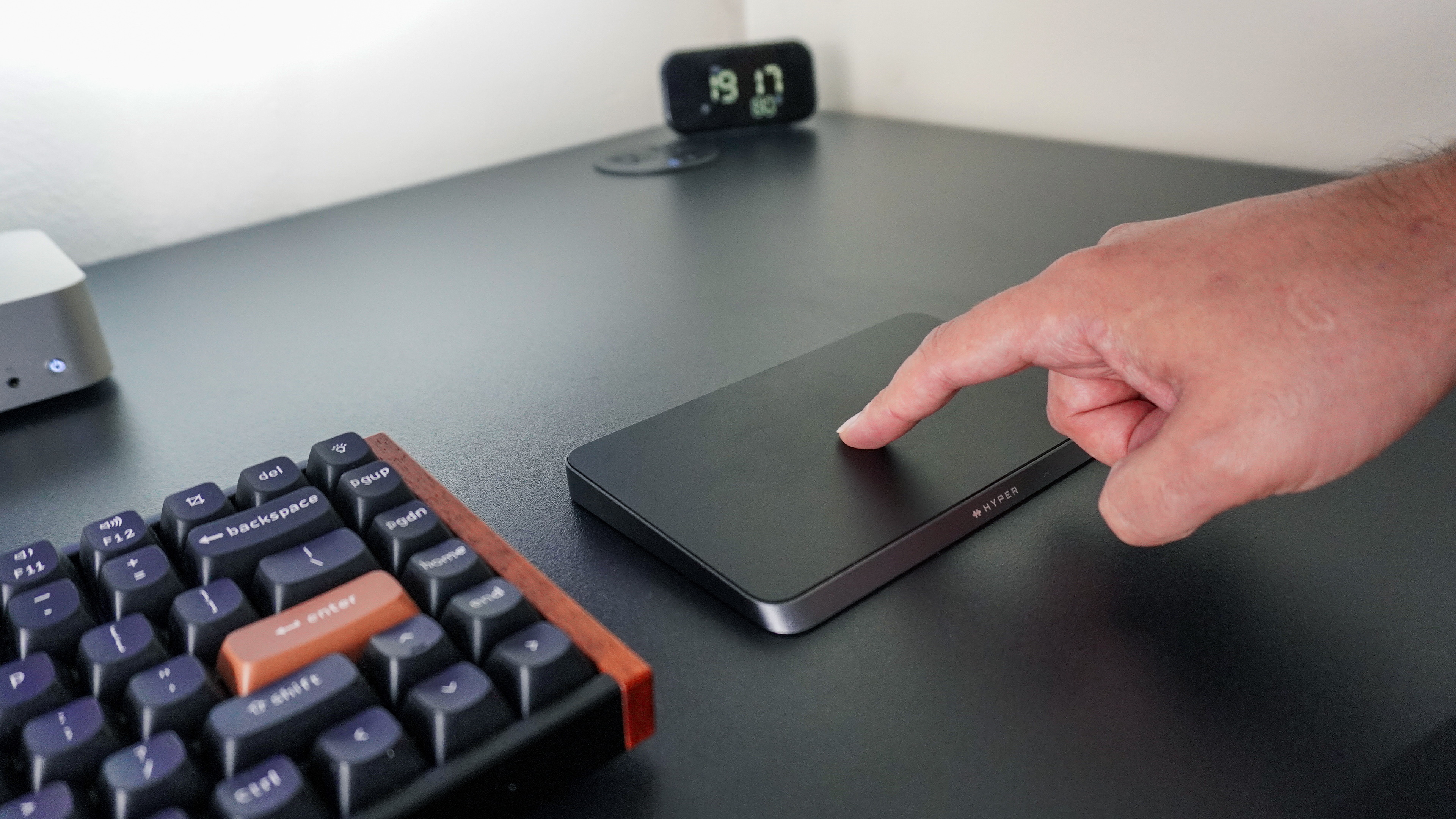 A person using the Hyper HyperSpace Trackpad Pro at a desk